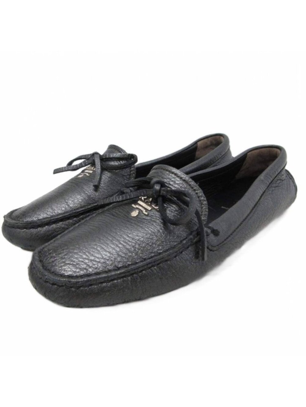 Prada Logo Loafers Slip on Driving Shoes Leather Black
